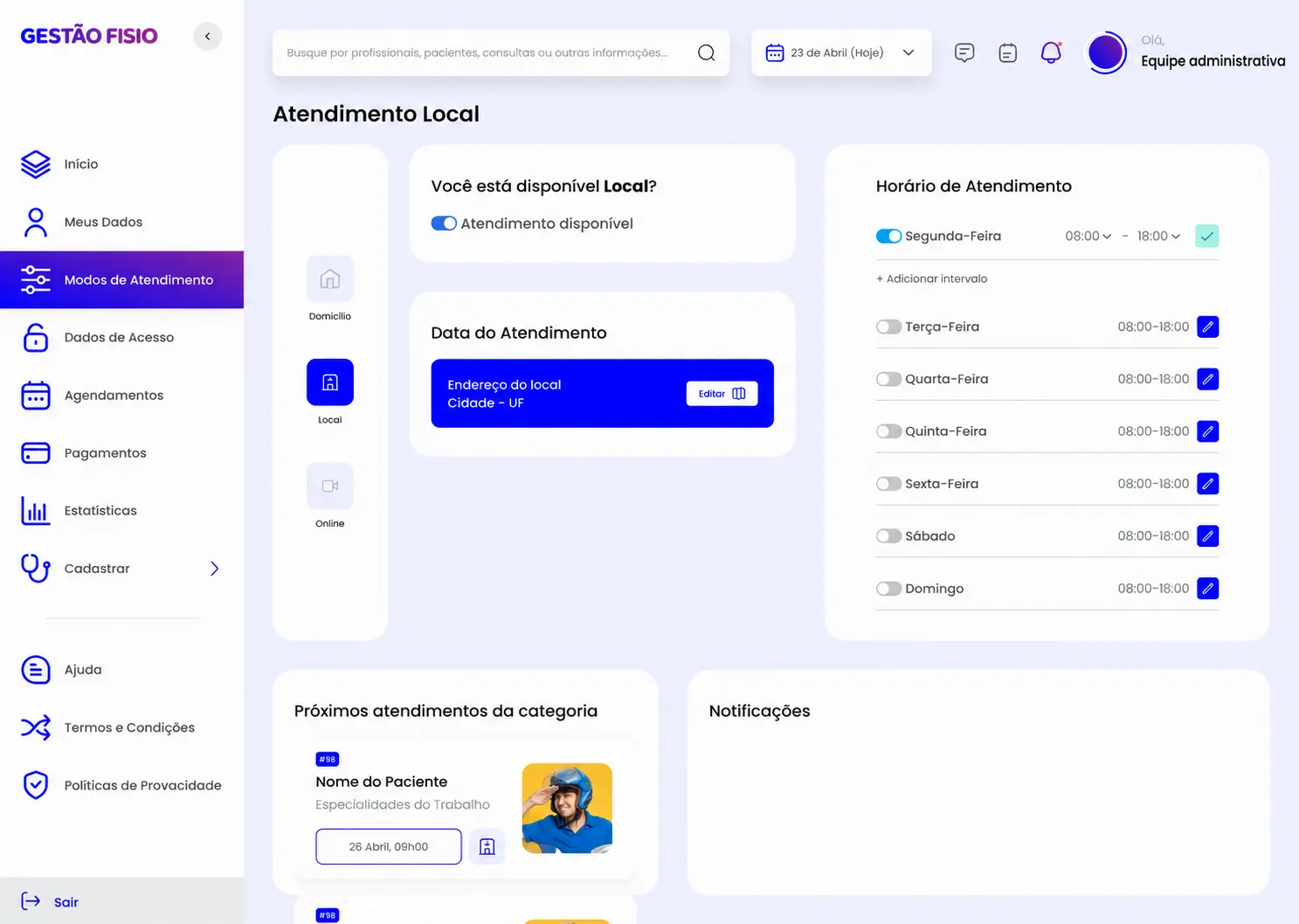 Configuração de atendimento presencial