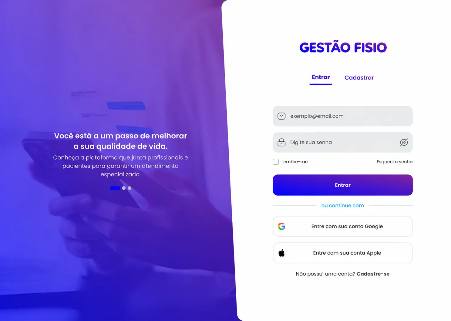 Tela de acesso da plataforma